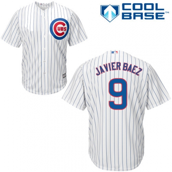 Men's Majestic Chicago Cubs #9 Javier Baez Replica White Home Cool Base MLB Jersey - Ujersey