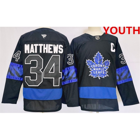Youth Toronto Maple Leafs #34 Auston Matthews Black 2024-25 Stitched Jersey