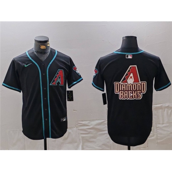 Men's Arizona Diamondbacks Black Team Big Logo Cool Base Stitched Baseball Jersey - Ujersey