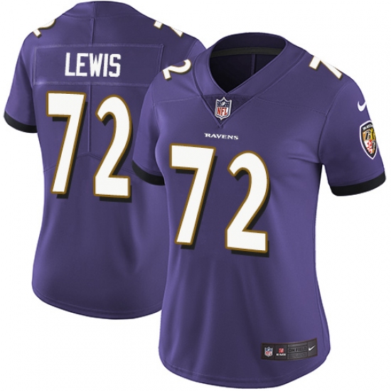 Women's Nike Baltimore Ravens #72 Alex Lewis Purple Team Color Vapor Untouchable Limited Player NFL Jersey - Ujersey