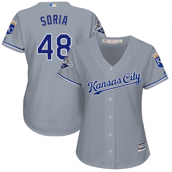 Women's Majestic Kansas City Royals #48 Joakim Soria Authentic Grey Road Cool Base MLB Jersey - Ujersey