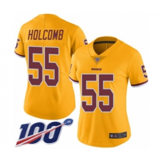 Women's Washington Redskins #55 Cole Holcomb Limited Gold Rush Vapor Untouchable 100th Season Football Jersey
