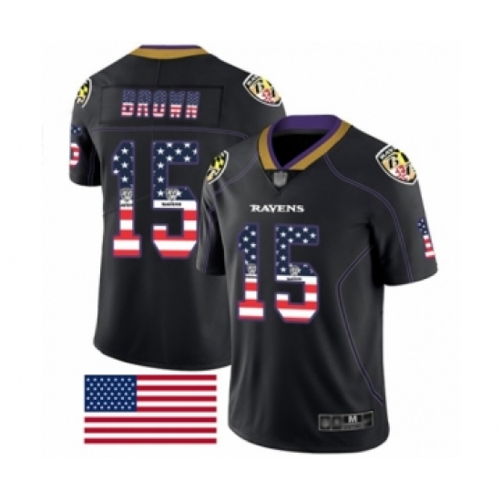 Men's Baltimore Ravens #15 Marquise Brown Limited Black Rush USA Flag Football Jersey - Ujersey