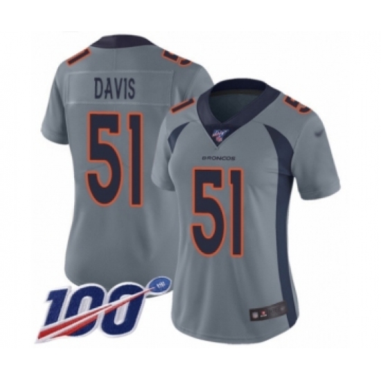 Women's Denver Broncos #51 Todd Davis Limited Silver Inverted Legend 100th Season Football Jersey - Ujersey