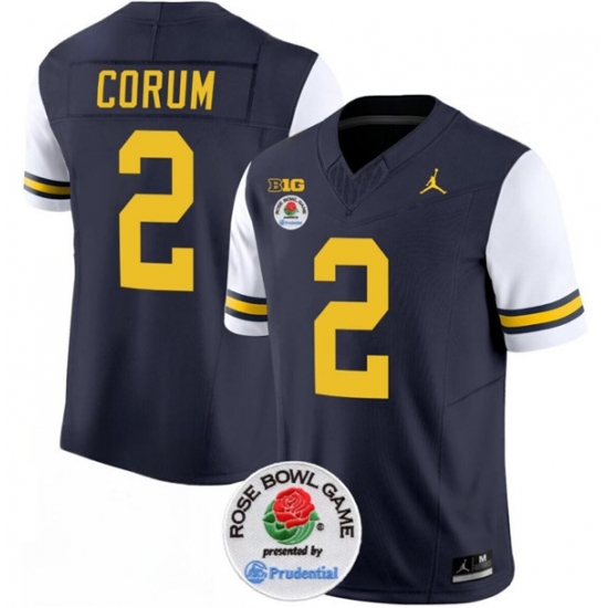 Men's Michigan Wolverines #2 Blake Corum 2023 F.U.S.E. Navy White Rose Bowl Stitched Jersey - Ujersey