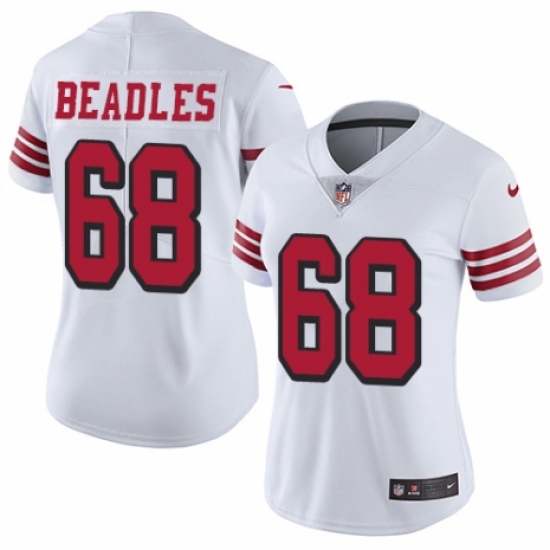 Women's Nike San Francisco 49ers #68 Zane Beadles Limited White Rush Vapor Untouchable NFL Jersey - Ujersey