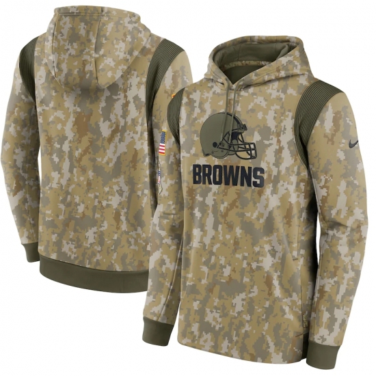 Men's Cleveland Browns Nike Camo 2021 Salute To Service Therma Performance Pullover Hoodie - Ujersey