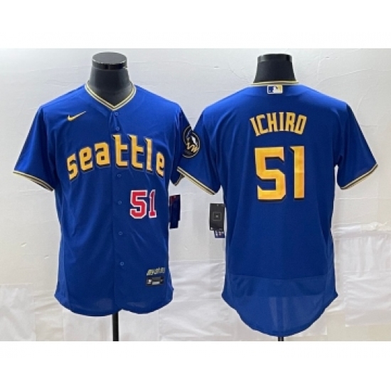 Men's Seattle Mariners #51 Ichiro Suzuki Number Blue 2023 City Connect Flex Base Stitched Jersey - Ujersey
