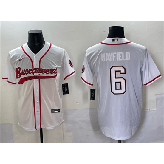 Men's Tampa Bay Buccaneers #6 Baker Mayfield White Cool Base Stitched Baseball Jersey - Ujersey