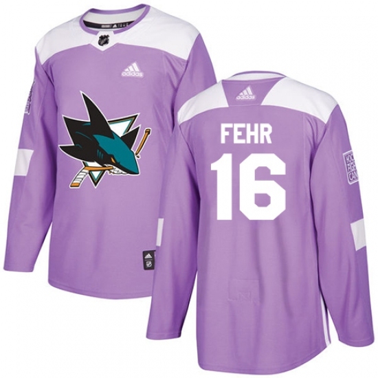 Men's Adidas San Jose Sharks #16 Eric Fehr Authentic Purple Fights Cancer Practice NHL Jersey - Ujersey