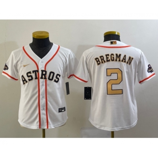 Youth Houston Astros #2 Alex Bregman 2023 White Gold World Serise Champions Cool Base Stitched Jersey - Ujersey