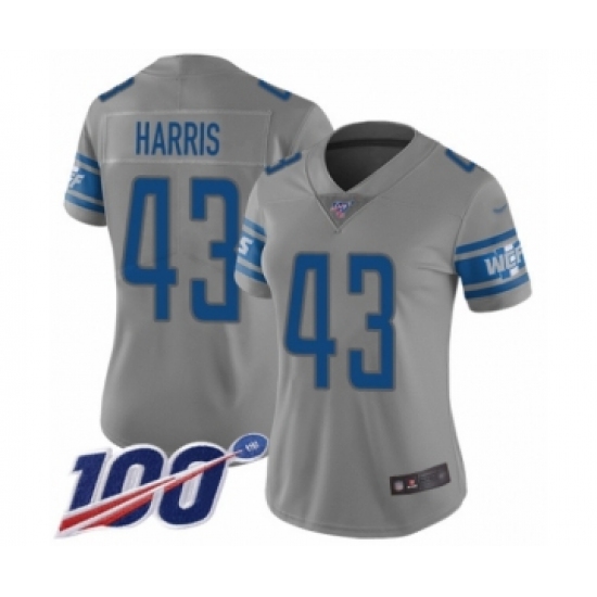 Women's Detroit Lions #43 Will Harris Limited Gray Inverted Legend 100th Season Football Jersey - Ujersey