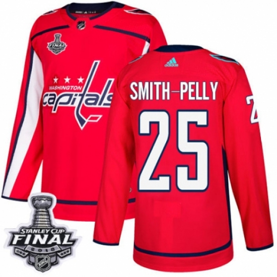 Men's Adidas Washington Capitals #25 Devante Smith-Pelly Authentic Red Home 2018 Stanley Cup Final NHL Jersey - Ujersey