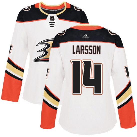Women's Adidas Anaheim Ducks #14 Jacob Larsson Authentic White Away NHL Jersey - Ujersey