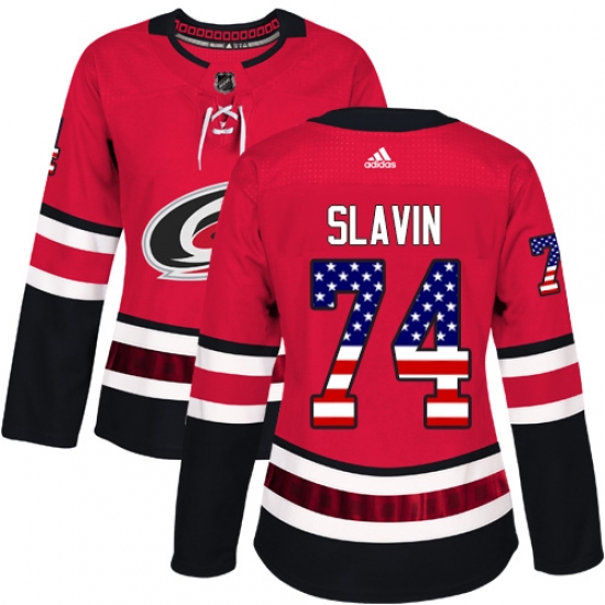 Women's Adidas Carolina Hurricanes #74 Jaccob Slavin Authentic Red USA Flag Fashion NHL Jersey - Ujersey