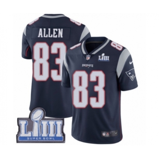 Men's Nike New England Patriots #83 Dwayne Allen Navy Blue Team Color Vapor Untouchable Limited Player Super Bowl LIII Bound NFL Jersey - Ujersey