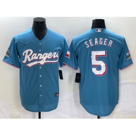 Men's Texas Rangers #5 Corey Seager Light Blue Stitched Cool Base Nike Jersey - Ujersey