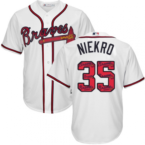 Men's Majestic Atlanta Braves #35 Phil Niekro Authentic White Team Logo Fashion Cool Base MLB Jersey - Ujersey
