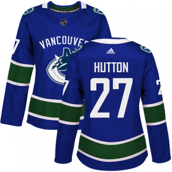 Women's Adidas Vancouver Canucks #27 Ben Hutton Authentic Blue Home NHL Jersey - Ujersey
