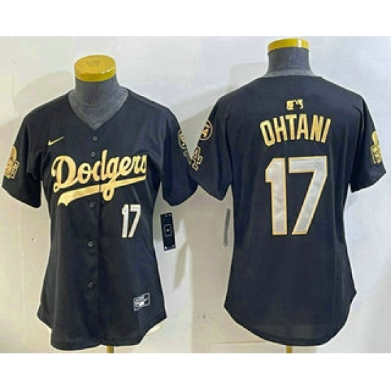 Women's Los Angeles Dodgers #17 Shohei Ohtani Black Gold 2024 World Series 34 Stitched Cool Base Jerseys - Ujersey
