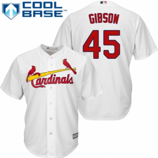 Men's Majestic St. Louis Cardinals #45 Bob Gibson Replica White Home Cool Base MLB Jersey - Ujersey