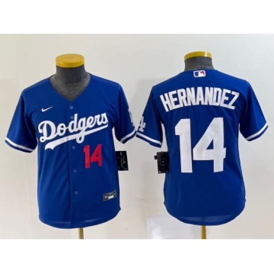 Youth Nike Los Angeles Dodgers #14 Enrique Hernandez Number Blue Stitched Cool Base Jersey - Ujersey
