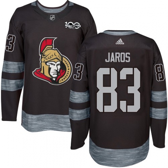 Men's Adidas Ottawa Senators #83 Christian Jaros Authentic Black 1917-2017 100th Anniversary NHL Jersey