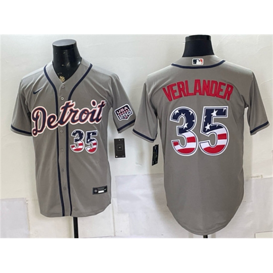 Men's Detroit Tigers #35 Justin Verlander Gray 2026 USA 250 Fourth of July Stitched Baseball Jersey - Ujersey