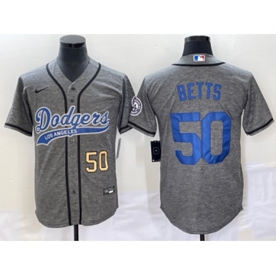 Men's Los Angeles Dodgers #50 Mookie Betts Number Grey Gridiron Cool Base Stitched Baseball Jersey - Ujersey