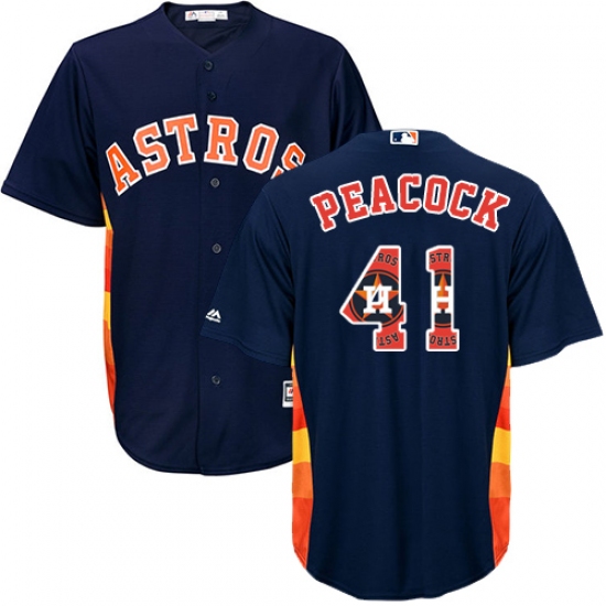 Men's Majestic Houston Astros #41 Brad Peacock Authentic Navy Blue Team Logo Fashion Cool Base MLB Jersey - Ujersey