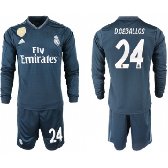 Real Madrid #24 D.Ceballos Away Long Sleeves Soccer Club Jersey