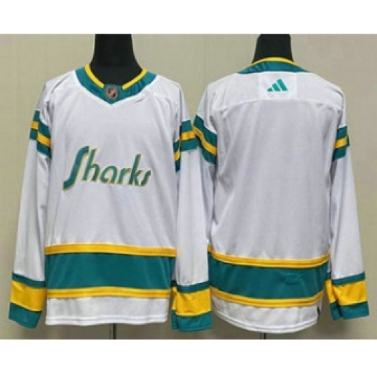 Men's San Jose Sharks Blank White 2022 Reverse Retro Stitched Jersey - Ujersey