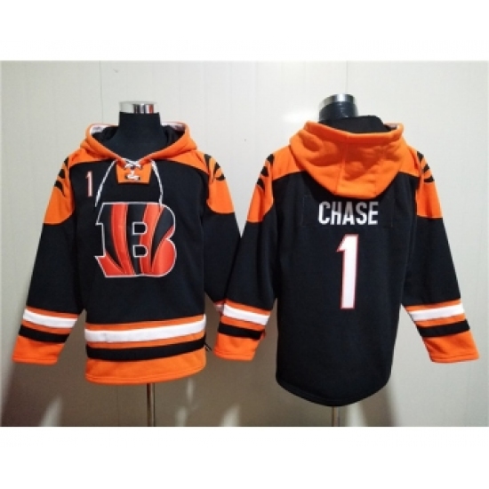 Men's Cincinnati Bengals #1 Ja'Marr Chase Orange Black Ageless Must-Have Lace-Up Pullover Hoodie - Ujersey NHL