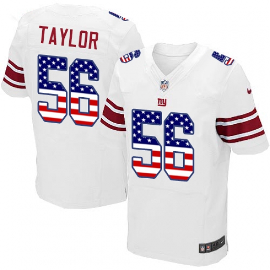 Men's Nike New York Giants #56 Lawrence Taylor Elite White Road USA Flag Fashion NFL Jersey - ujerseystore