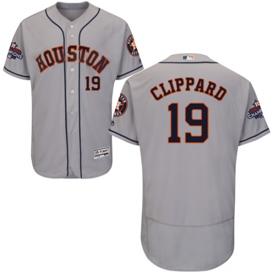 Men's Majestic Houston Astros #19 Tyler Clippard Authentic Grey Road 2017 World Series Champions Flex Base MLB Jersey - Ujersey