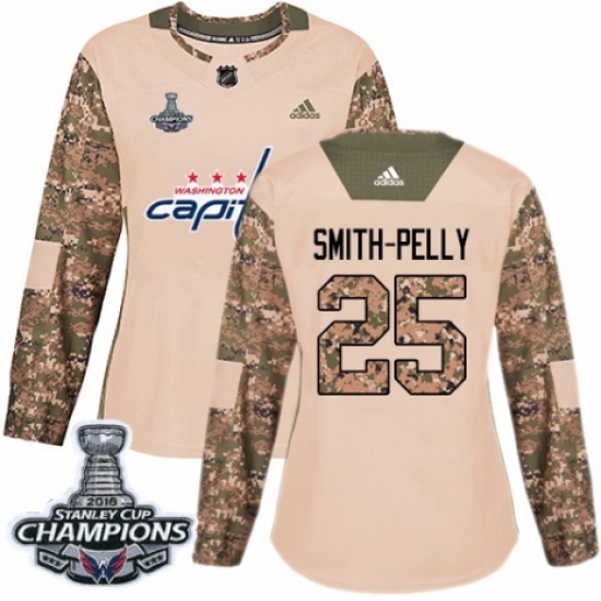 Women's Adidas Washington Capitals #25 Devante Smith-Pelly Authentic Camo Veterans Day Practice 2018 Stanley Cup Final Champions NHL Jersey - Ujersey