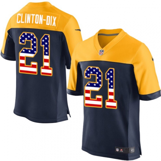 Men's Nike Green Bay Packers #21 Ha Clinton-Dix Elite Navy Blue Alternate USA Flag Fashion NFL Jersey - ujerseystore