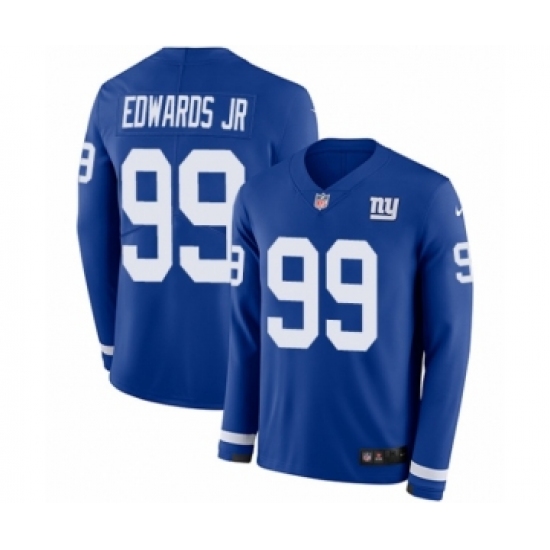 Youth Nike New York Giants #99 Mario Edwards Jr Limited Royal Blue Therma Long Sleeve NFL Jersey - Ujersey