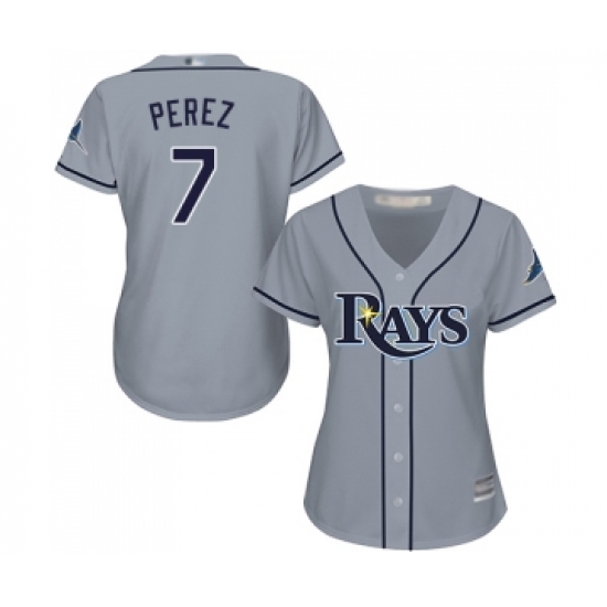 Women's Tampa Bay Rays #7 Michael Perez Replica Grey Road Cool Base Baseball Jersey - Ujersey