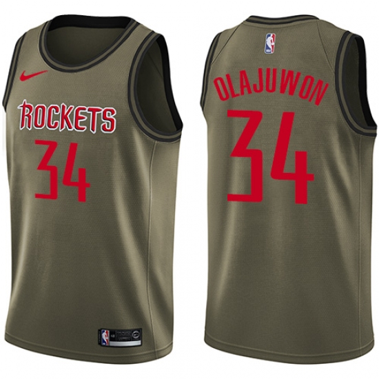 Men's Nike Houston Rockets #34 Hakeem Olajuwon Green Salute to Service NBA Swingman Jersey - Ujersey