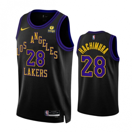Men's Los Angeles Lakers #28 Rui Hachimura Black 2023-24 City Edition Stitched Basketball Jersey - Ujersey
