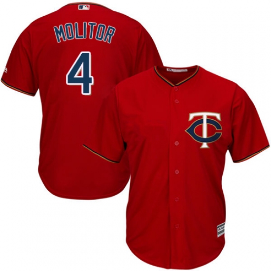 Men's Majestic Minnesota Twins #4 Paul Molitor Replica Scarlet Alternate Cool Base MLB Jersey - Ujersey