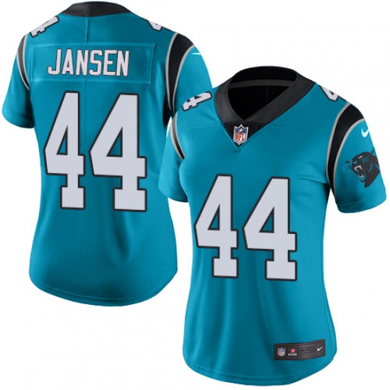 Women's Nike Carolina Panthers #44 J.J. Jansen Limited Blue Rush Vapor Untouchable NFL Jersey - Ujersey