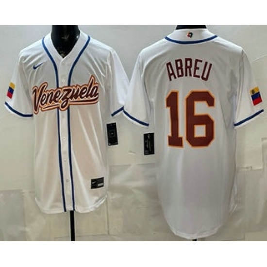 Men's Venezuela #16 Wilyer Abreu White 2026 World Baseball Classic Cool Base Jersey - U-jersey