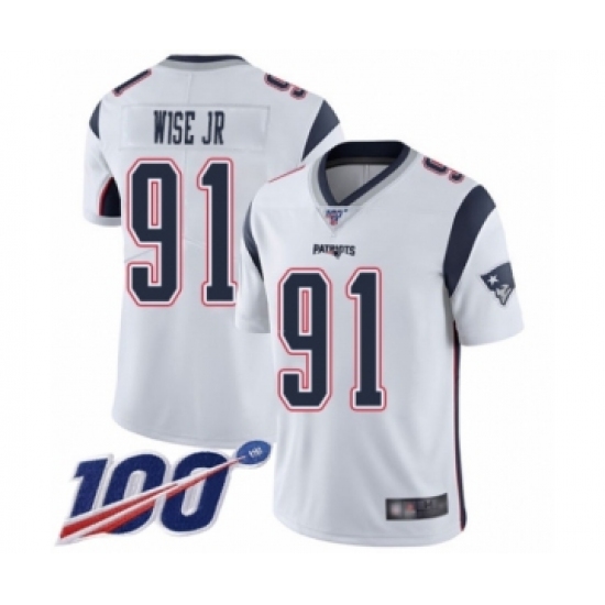 Men's New England Patriots #91 Deatrich Wise Jr White Vapor Untouchable Limited Player 100th Season Football Jersey - Ujersey