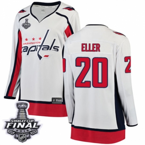Women's Washington Capitals #20 Lars Eller Fanatics Branded White Away Breakaway 2018 Stanley Cup Final NHL Jersey - Ujersey
