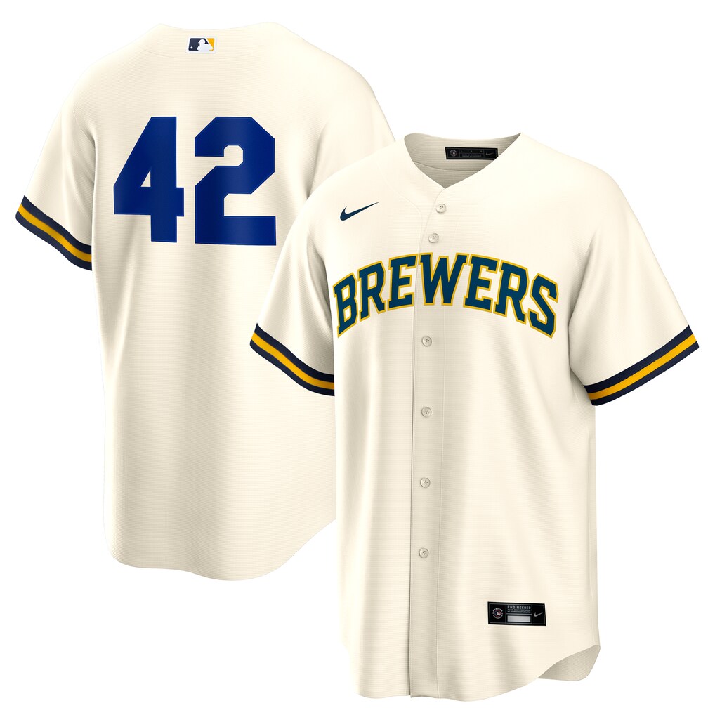 Men's Milwaukee Brewers Nike Cream Home  2025 Jackie Robinson Day Replica Jersey - Ujersey