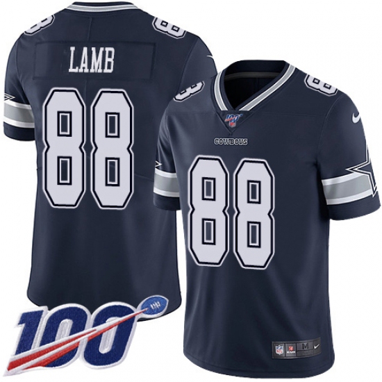 Men's Dallas Cowboys #88 CeeDee Lamb Navy Blue Team Color Stitched 100th Season Vapor Untouchable Limited Jersey - Ujersey