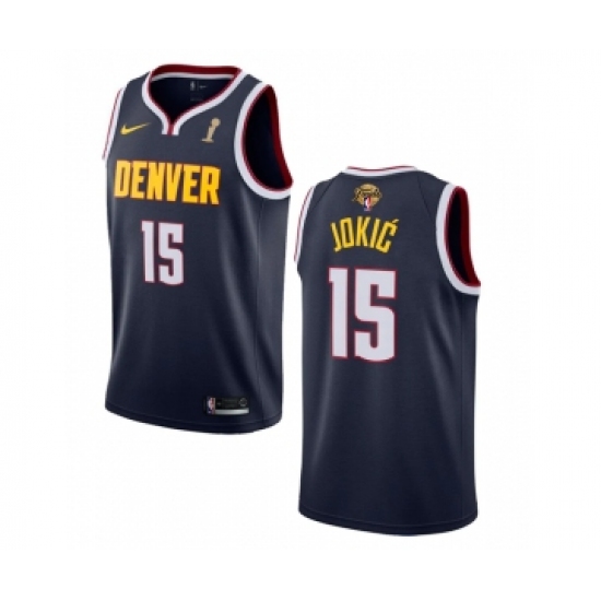 Men's Denver Nuggets #15 Nikola Jokic Navy 2023 Finals Champions Icon Edition Stitched Basketball Jersey - Ujersey