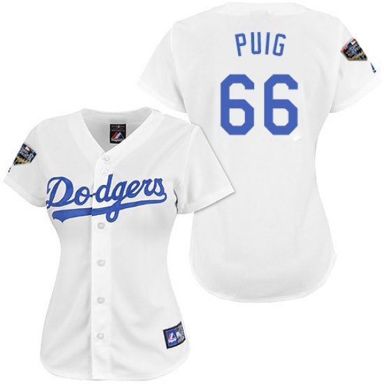 Women's Majestic Los Angeles Dodgers #66 Yasiel Puig Authentic White 2018 World Series MLB Jersey - Ujersey